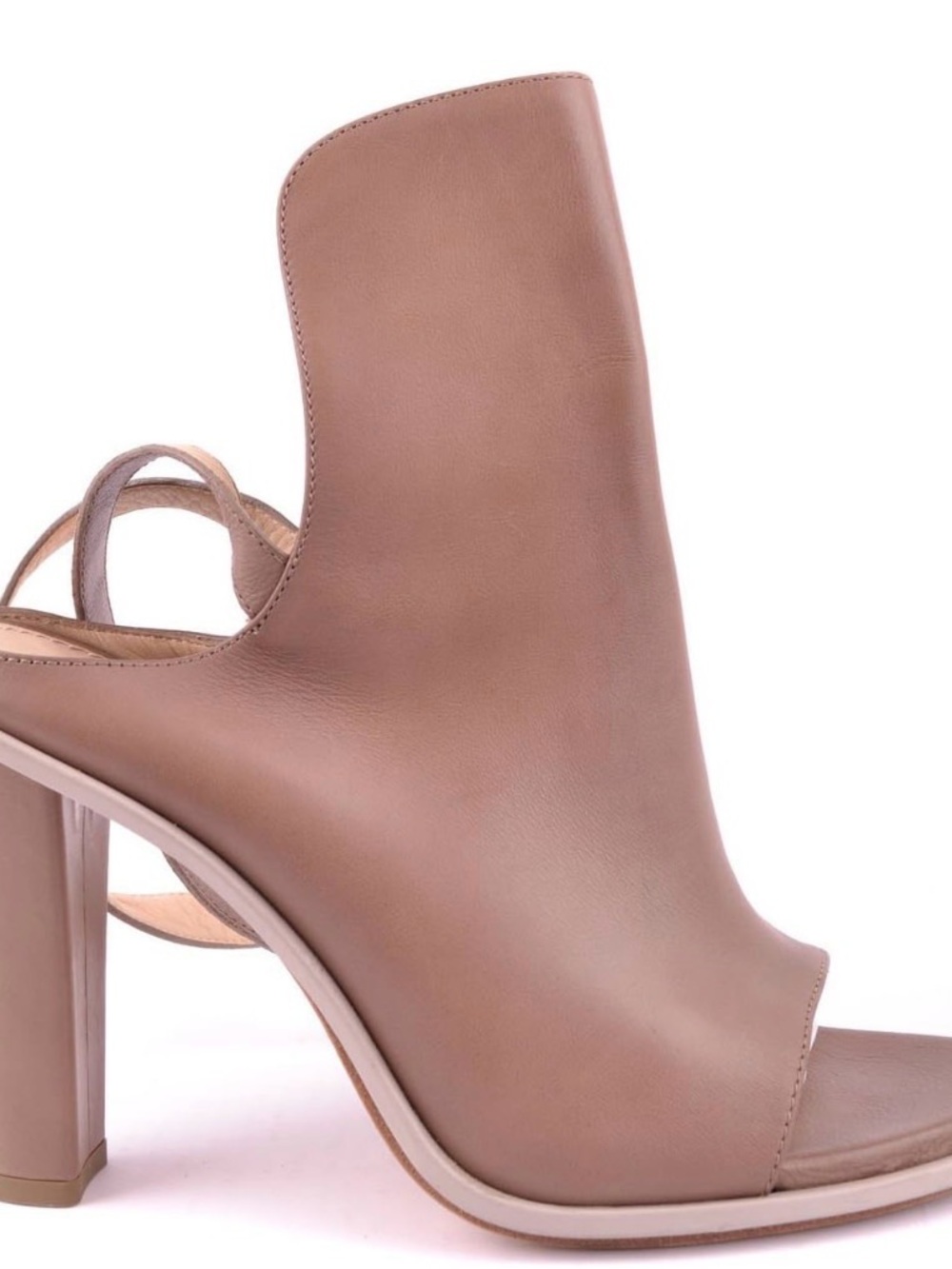 Brunello Cucinelli Taupe Leather Open-Toe High Heel Mule